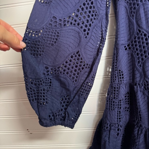 MILLY Margaret Pieres Long-Sleeve Eyelet Flounce Dress Sz 6 - Picture 6 of 12